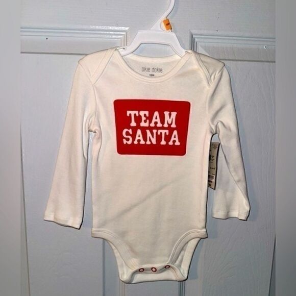 okie dokie Other - Baby Long Sleeve Bodysuit – Team Santa – Christmas Ready!